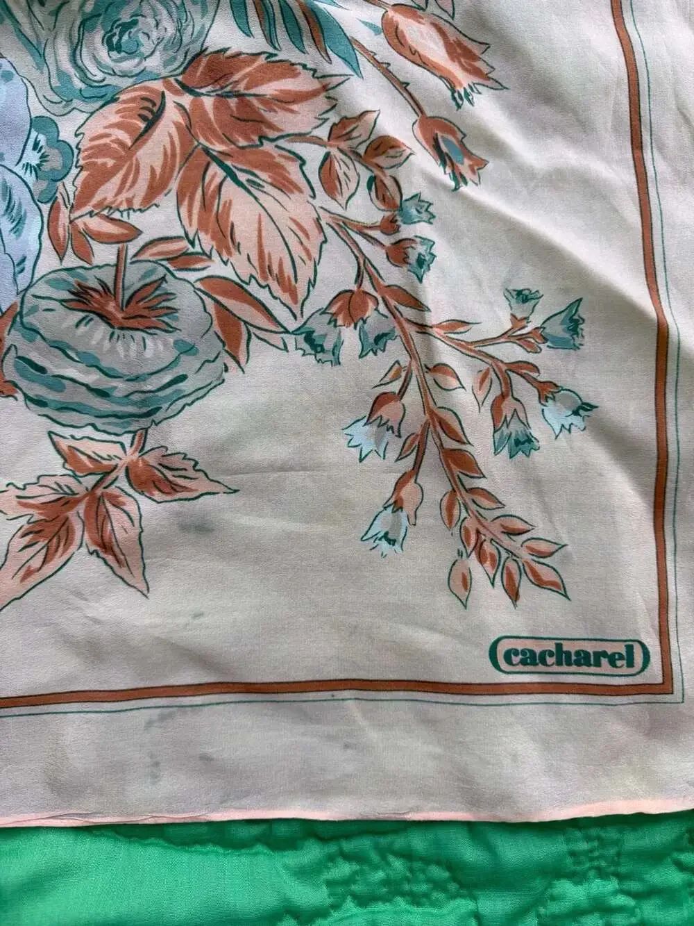Cacharel Vintage Floral Silk Scarf Pink Blue Floral Bouquet